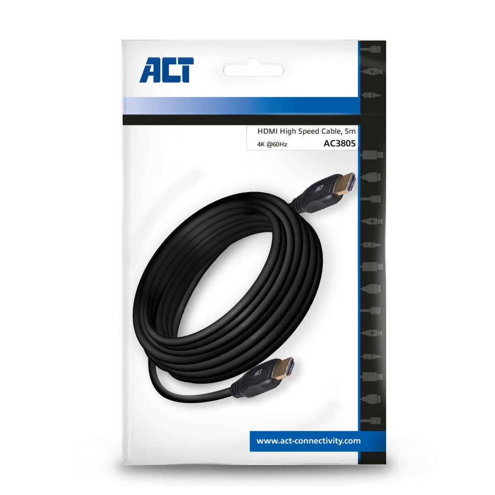 ACT AC3805 HDMI Kabel | 5 m | HDMI Type A naar Type A | Zwart - Matmuis - Matmuis