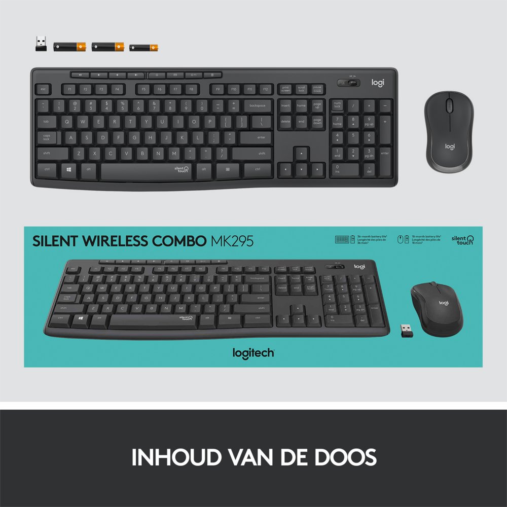 Logitech MK295 Silent | Draadloze Muis en Toetsenbordcombo | QWERTY - Matmuis - Matmuis