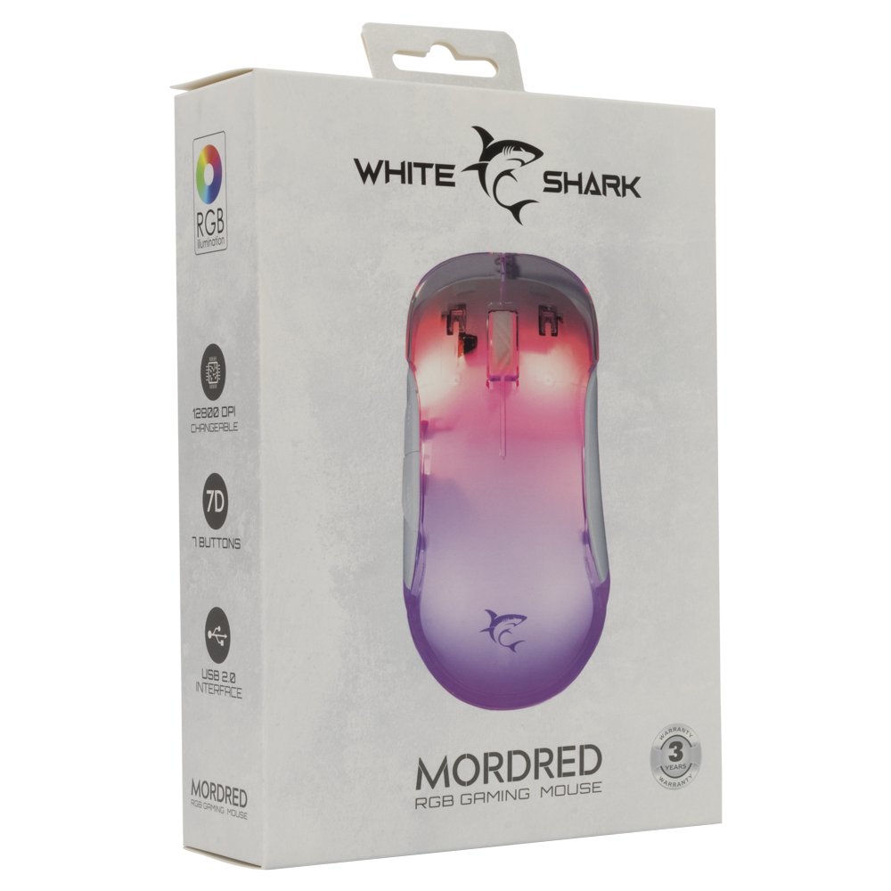 White Shark Mordred-W | Gaming Muis | 825 Chipset | RGB Verlichting | 12.800 DPI | Wit - Matmuis - Matmuis
