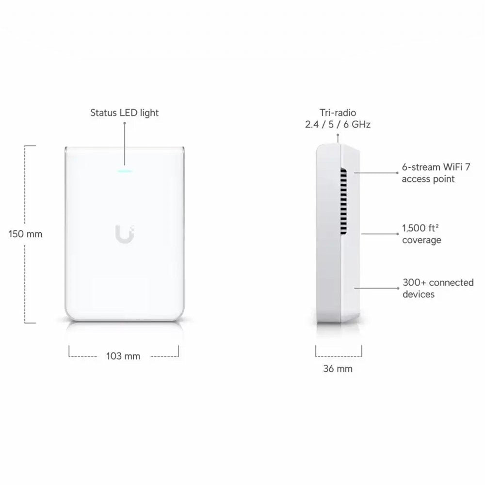 Ubiquiti UniFi U7 Pro Wall | WiFi 7 Access Point (BE5700) | Tri band tot 5.7 Gbps | 1x 2.5G RJ45 | PoE+ | Inclusief Muurmontage | Wit - Matmuis