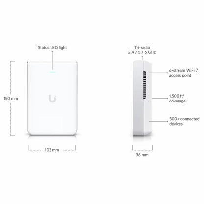 Ubiquiti UniFi U7 Pro Wall | WiFi 7 Access Point (BE5700) | Tri band tot 5.7 Gbps | 1x 2.5G RJ45 | PoE+ | Inclusief Muurmontage | Wit - Matmuis