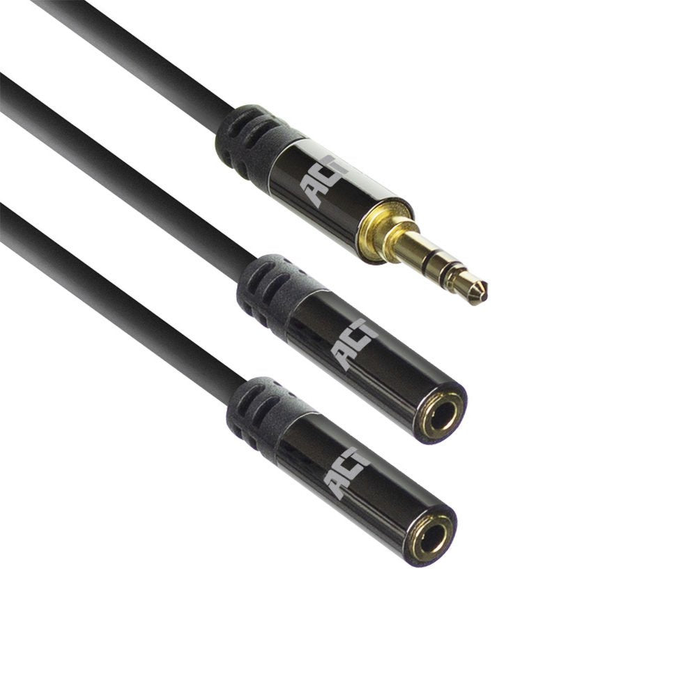 ACT AC3620 | 3.5mm Splitterkabel | 0,15 Meter | 1x Male naar 2x Female | Zwart - Matmuis - Matmuis
