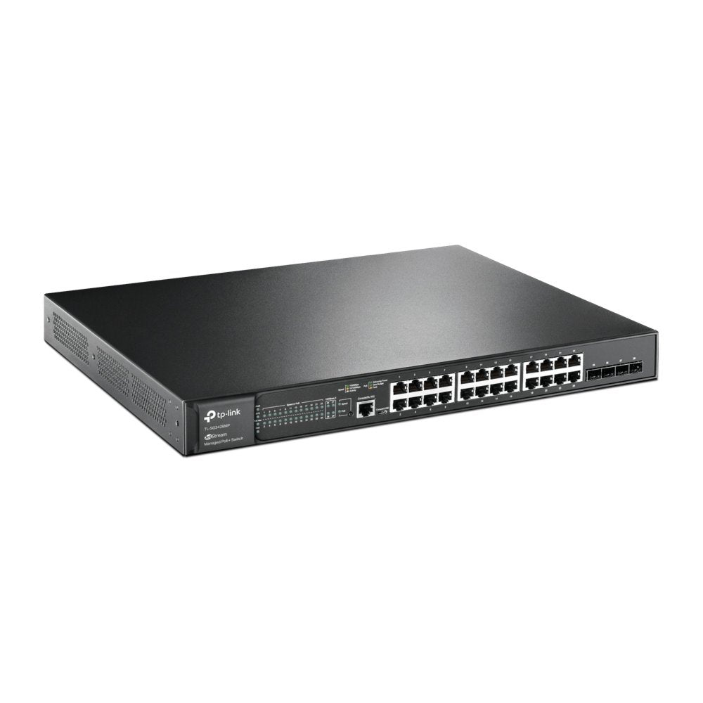 TP-Link TL-SG3428MP | JetStream Managed L2+ Switch | 28 Poorten | Gigabit Ethernet (10/100/1000 Mbps) | 24x PoE+ (384W) | 4x SFP | Omada SDN | Zwart - Matmuis