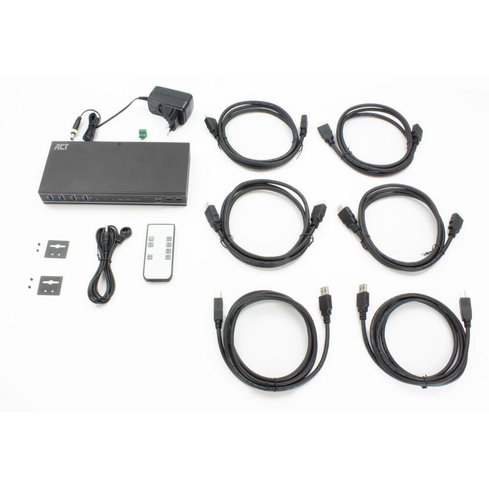 ACT AC7914 | KVM-Switch | 2-Poorts Dual HDMI | 4K@60Hz | USB 3.2 Gen1 | RS-232 | Zwart - Matmuis