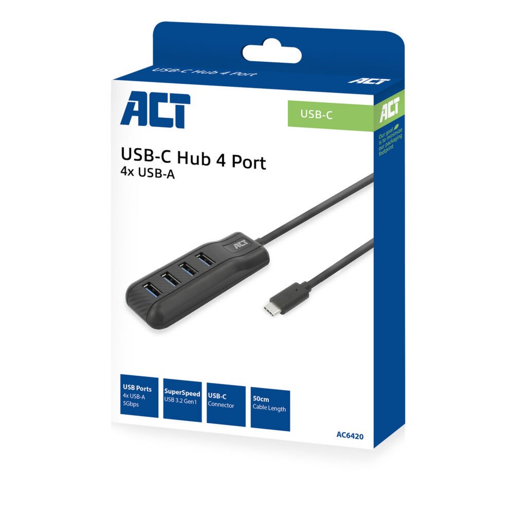 ACT AC6420 | USB 3.2 Gen 1 (3.1 Gen 1) Type-C Interface Hub | 5000 Mbit/s | Zwart - Matmuis - Matmuis