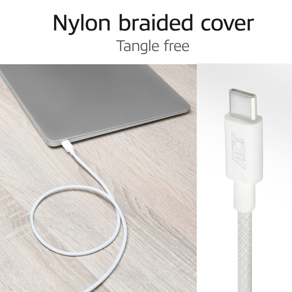 ACT AC3084 | USB 2.0 Kabel | USB-C naar USB-C | 240W | 480Mbps | Wit | 1 Meter - Matmuis - Matmuis