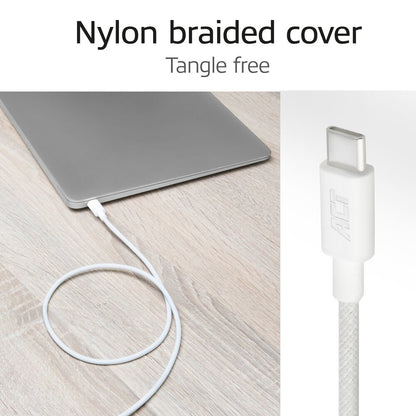 ACT AC3084 | USB 2.0 Kabel | USB-C naar USB-C | 240W | 480Mbps | Wit | 1 Meter - Matmuis - Matmuis