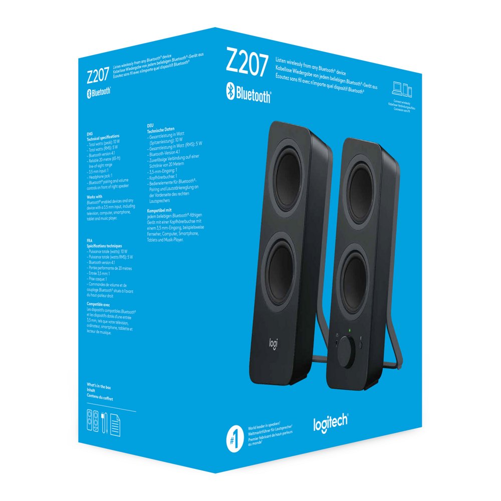 Logitech Z207 | 2.0 Bluetooth Luidsprekerset | 5W RMS | Draadloze Overgang | Zwart - Matmuis - Matmuis