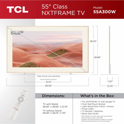TCL NXTFRAME 55A300W | 55" 4K Ultra HD QLED Smart TV | Google TV | Dolby Vision | 120Hz | Slim Design - Matmuis - Matmuis