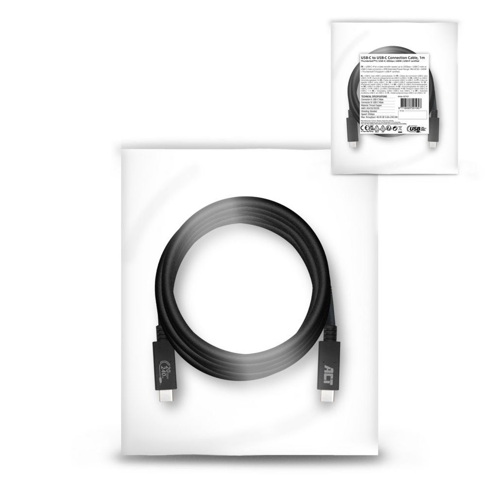 ACT AC7431 | USB4 Gen 2x2 Kabel | USB-C naar USB-C | 1m | Zwart - Matmuis - Matmuis