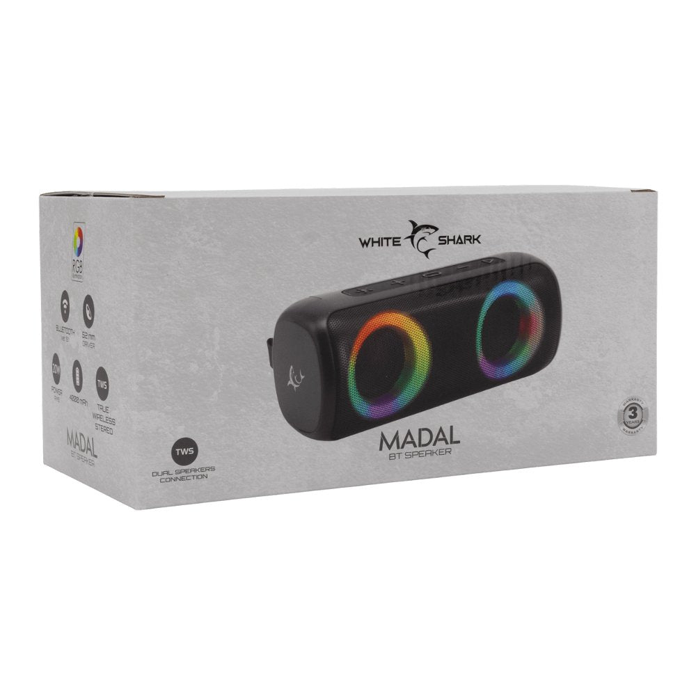 White Shark GBT-876 MADAL | Draagbare Bluetooth Speaker | 2×10W RMS | 4000mAh Accu | RGB - Matmuis - Matmuis