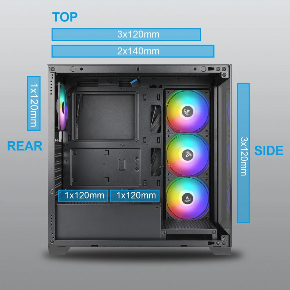 Case Azza Neptun 491 | Midi Tower | RGB | Zwart en Hout - Matmuis