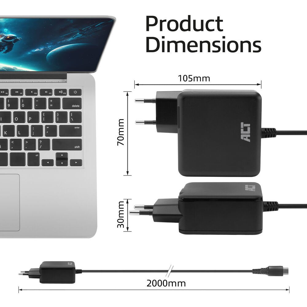 ACT AC2015 | 100W USB-C Laptoplader | Power Delivery | Vaste 2 Meter USB-C Kabel