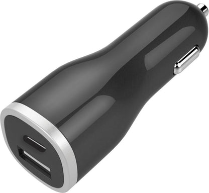 Mobiparts Car Charger | Dual USB-A & USB-C Autolader 12W | Zwart