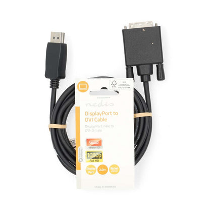 Nedis CCGL37200BK20 | DisplayPort-naar-DVI-D video kabel | 2 m | DisplayPort Male naar DVI-D 24+1-pin Male | Full HD 1080p | Zwart - Matmuis - Matmuis