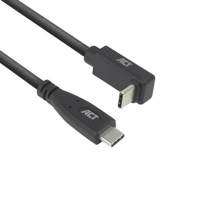 ACT AC7470 | USB 3.2 Gen 2 Kabel | USB-C (recht) naar USB-C (haaks boven/beneden) | 60W | 10Gbps | 0,5m | Zwart - Matmuis - Matmuis