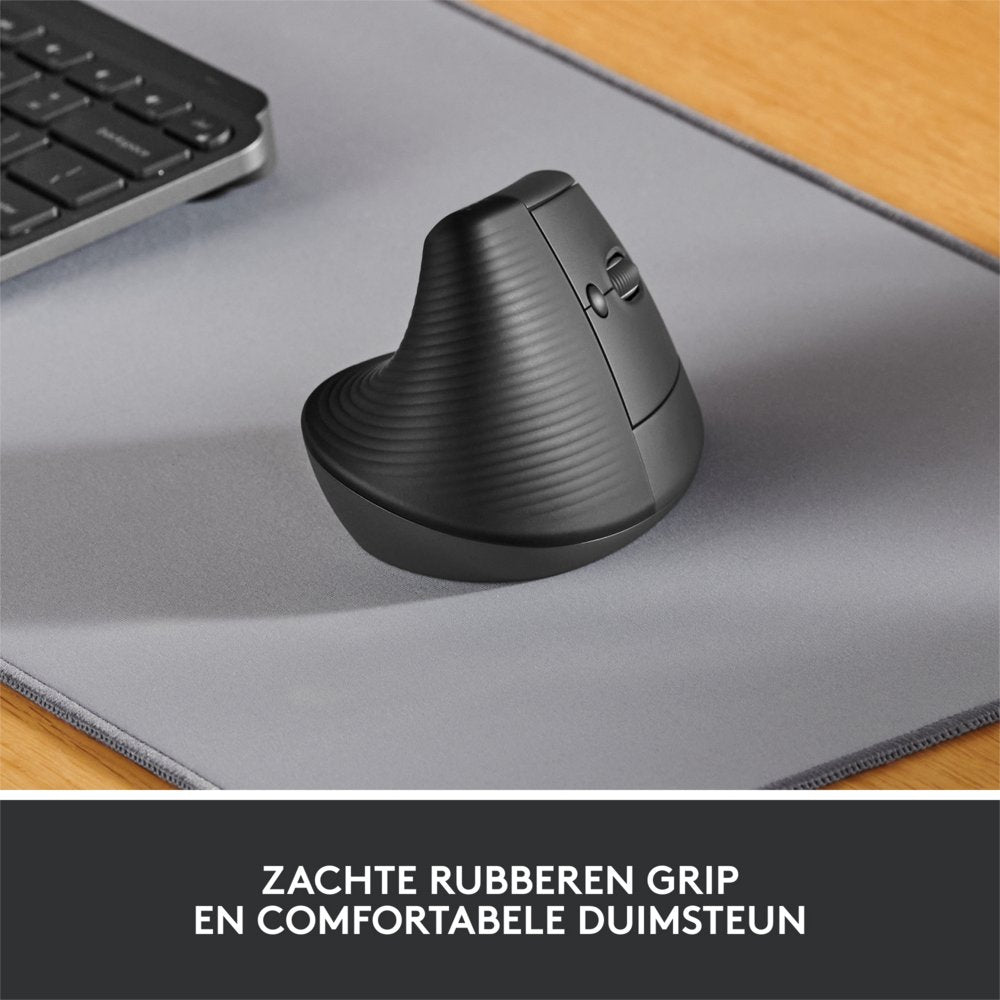 Logitech Lift | Ergonomische Draadloze Muis | Rechtshandig | RF + Bluetooth | 4000 DPI | Grafiet - Matmuis - Matmuis