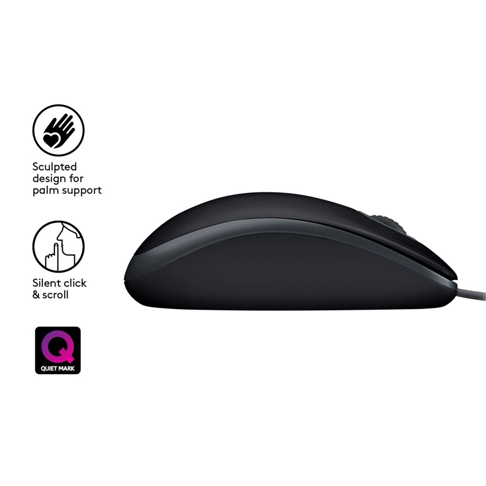 Logitech B110 Silent | Bekabelde Muis | Links- en Rechtshandig | USB-A | 1000 DPI | Zwart - Matmuis - Matmuis