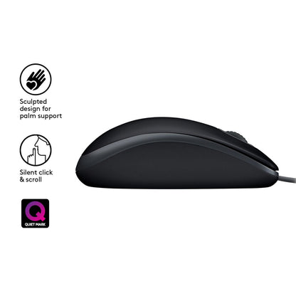 Logitech B110 Silent | Bekabelde Muis | Links- en Rechtshandig | USB-A | 1000 DPI | Zwart - Matmuis - Matmuis