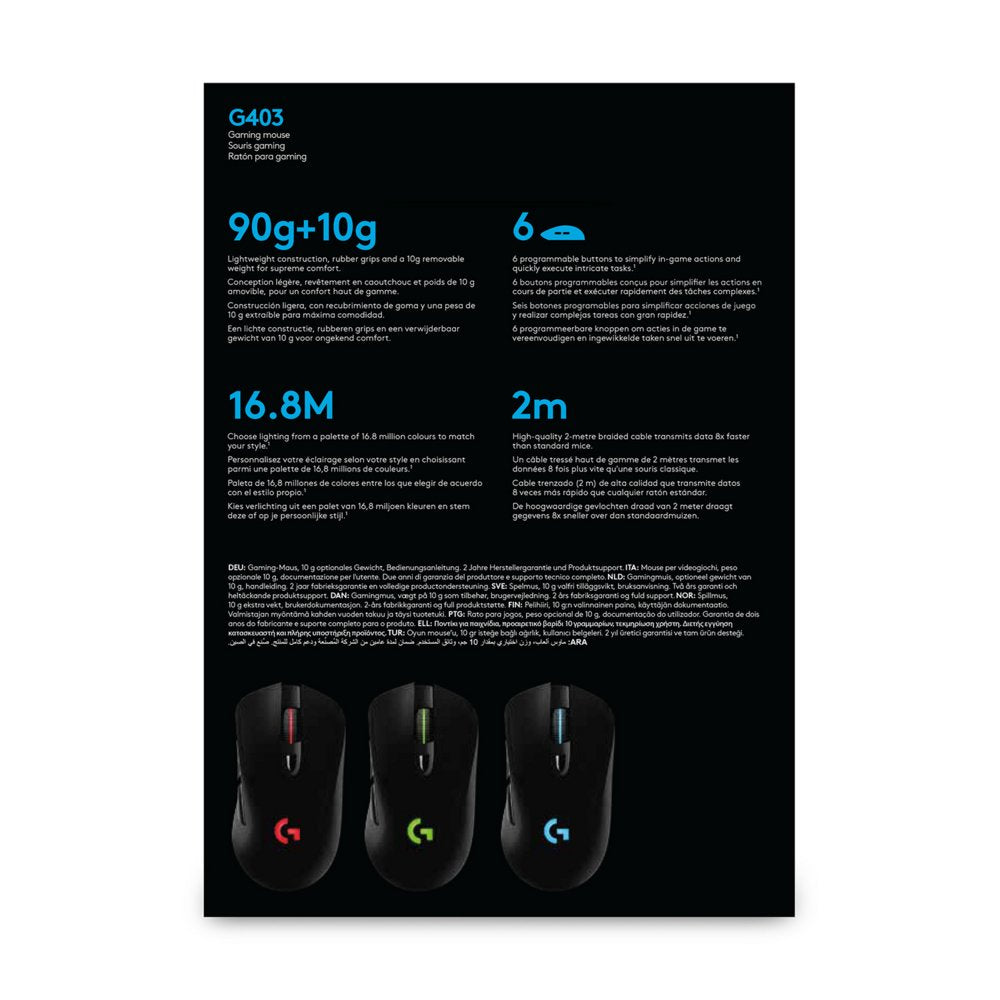 Logitech G403 Hero | Draadloze Gaming Muis | Rechtshandig | RF | 25600 DPI | Zwart - Matmuis - Matmuis