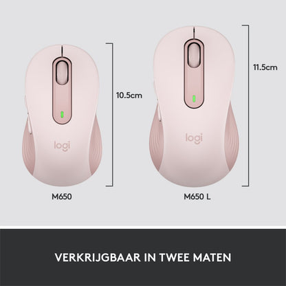 Logitech Signature M650 | Draadloze Muis | Rechtshandig | RF + Bluetooth | 2000 DPI | Roze - Matmuis - Matmuis