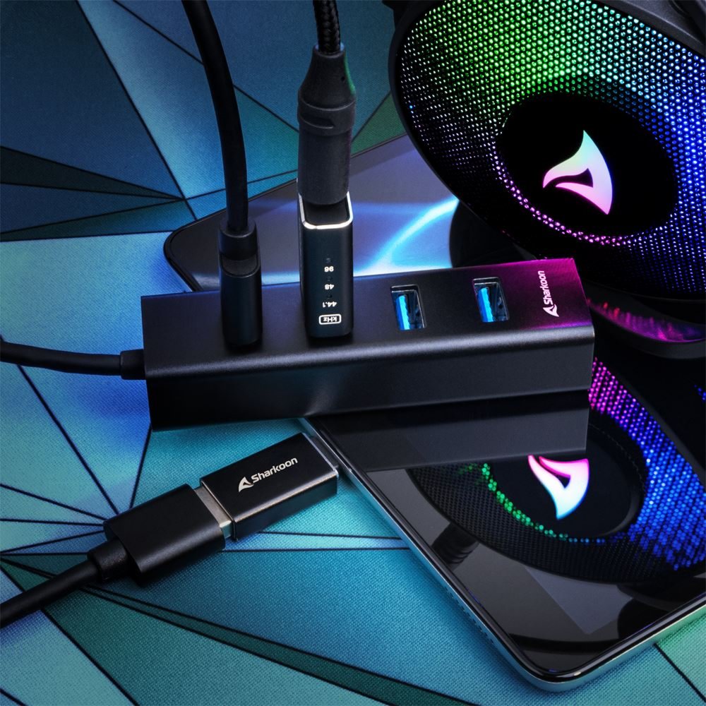 Sharkoon 4044951037582 | USB 3.2 Gen 1 Type-C Hub | 5000 Mbit/s | Zwart - Matmuis - Matmuis
