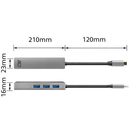 ACT AC7055 | 3-Poorts USB-C 3.2 (USB 3.0) Hub | Gigabit Ethernet Poort - Matmuis - Matmuis