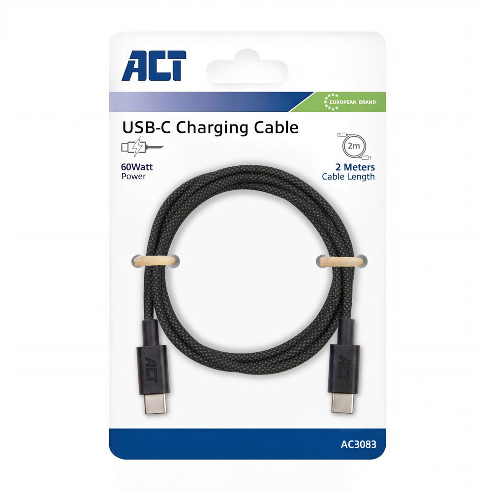ACT AC3083 | USB 2.0 Kabel | USB-C naar USB-C | 60W | 480Mbps | Zwart | 2 Meter - Matmuis - Matmuis