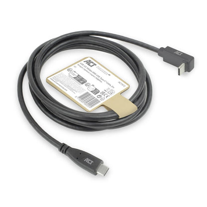ACT AC7472 | USB 3.2 Gen 2 Kabel | USB-C (recht) naar USB-C (haaks boven/beneden) | 60W | 10Gbps | 2m | Zwart - Matmuis - Matmuis