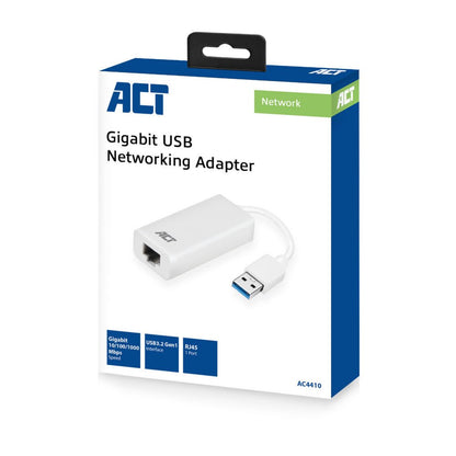 ACT AC4410 | USB 3.2 Gen1 Gigabit Ethernet Adapter | 1000 Mbps | Wit - Matmuis - Matmuis