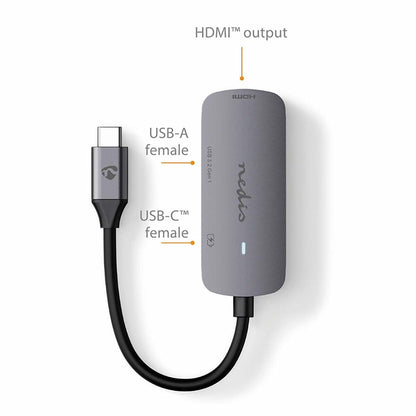 Nedis CCGB64230GY01 | Interface Hub USB 3.2 Gen 1 (3.1 Gen 1) | 1× USB-A + 1× USB-C + 1× HDMI | 5 Gbps | Grijs - Matmuis - Matmuis