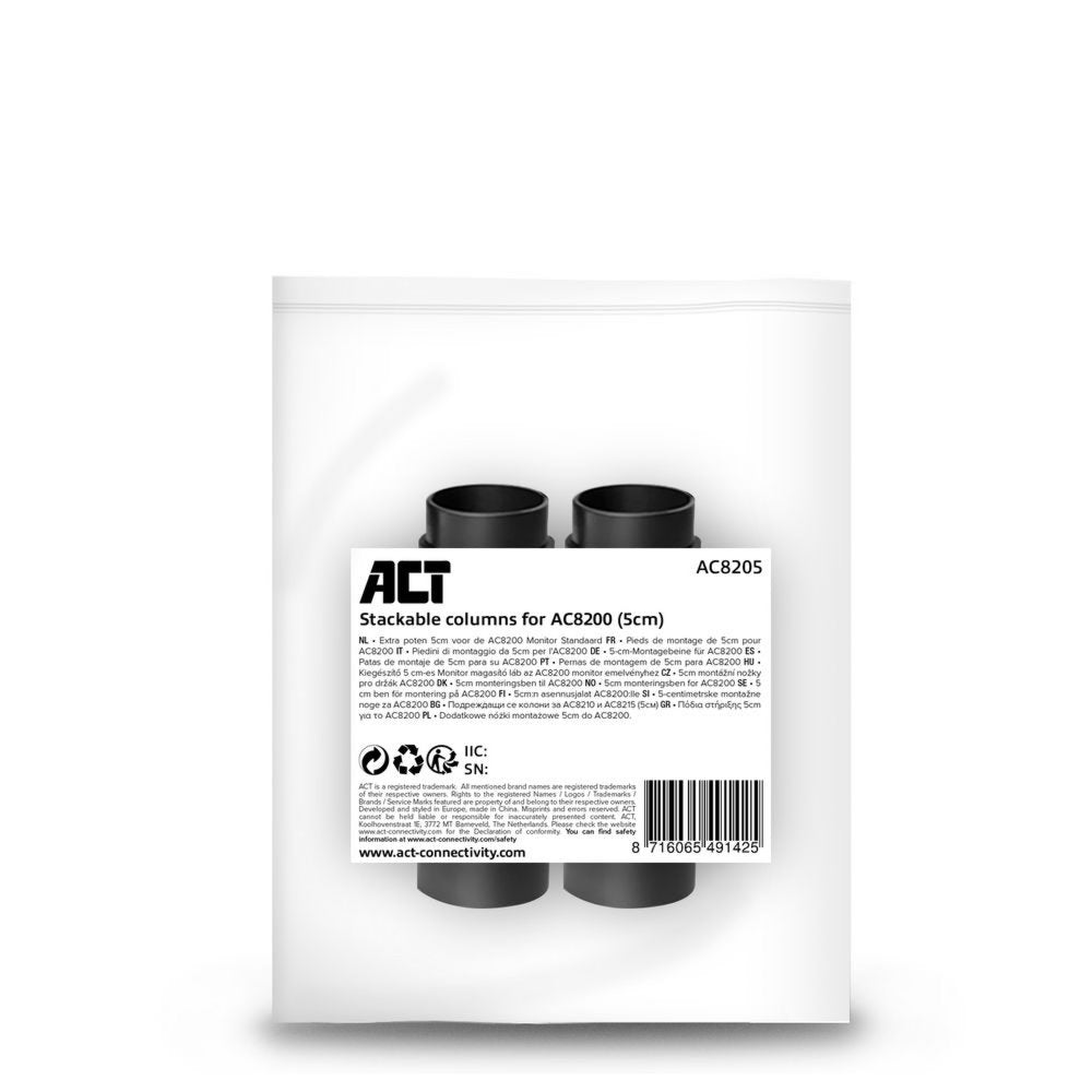 ACT AC8205 | Verhogingsset voor Monitorstandaard AC8200 | 5 cm Verhogen | Set van 4 Poten | Zwart - Matmuis - Matmuis