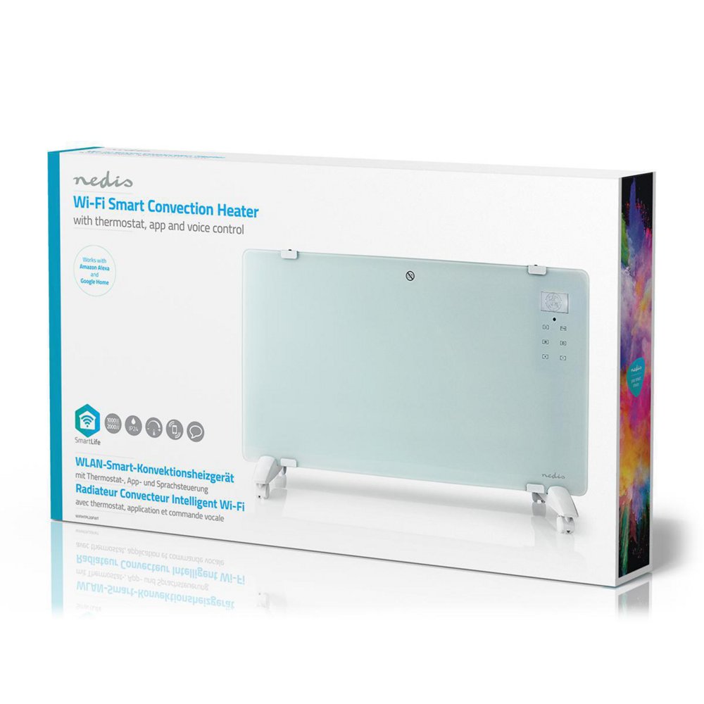 Nedis WIFIHTPL20FWT | Slimme Wi-Fi convectorkachel | 2000 W | Glazen frontpaneel | IP24 | Wit