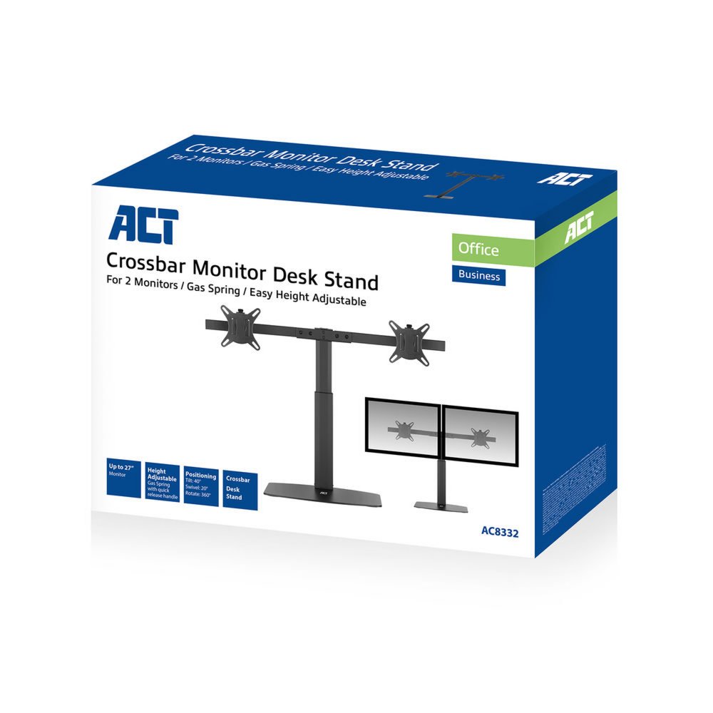 ACT AC8332 | In Hoogte Verstelbare Monitor-bureausteun | Tot 27" | Max 6kg | VESA 100x100 | 2 Monitoren | RENEWED - Matmuis