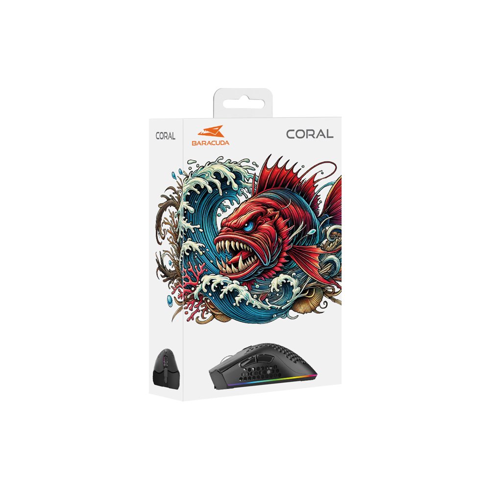 Baracuda CORAL RGB | Bedrade Gaming Muis | USB-A | 12800 DPI | Zwart - Matmuis - Matmuis