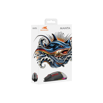 Baracuda MANTA RGB | Bekabelde Gaming Muis | Rechtshandig | USB-A | 12800 DPI | Grijs - Matmuis - Matmuis
