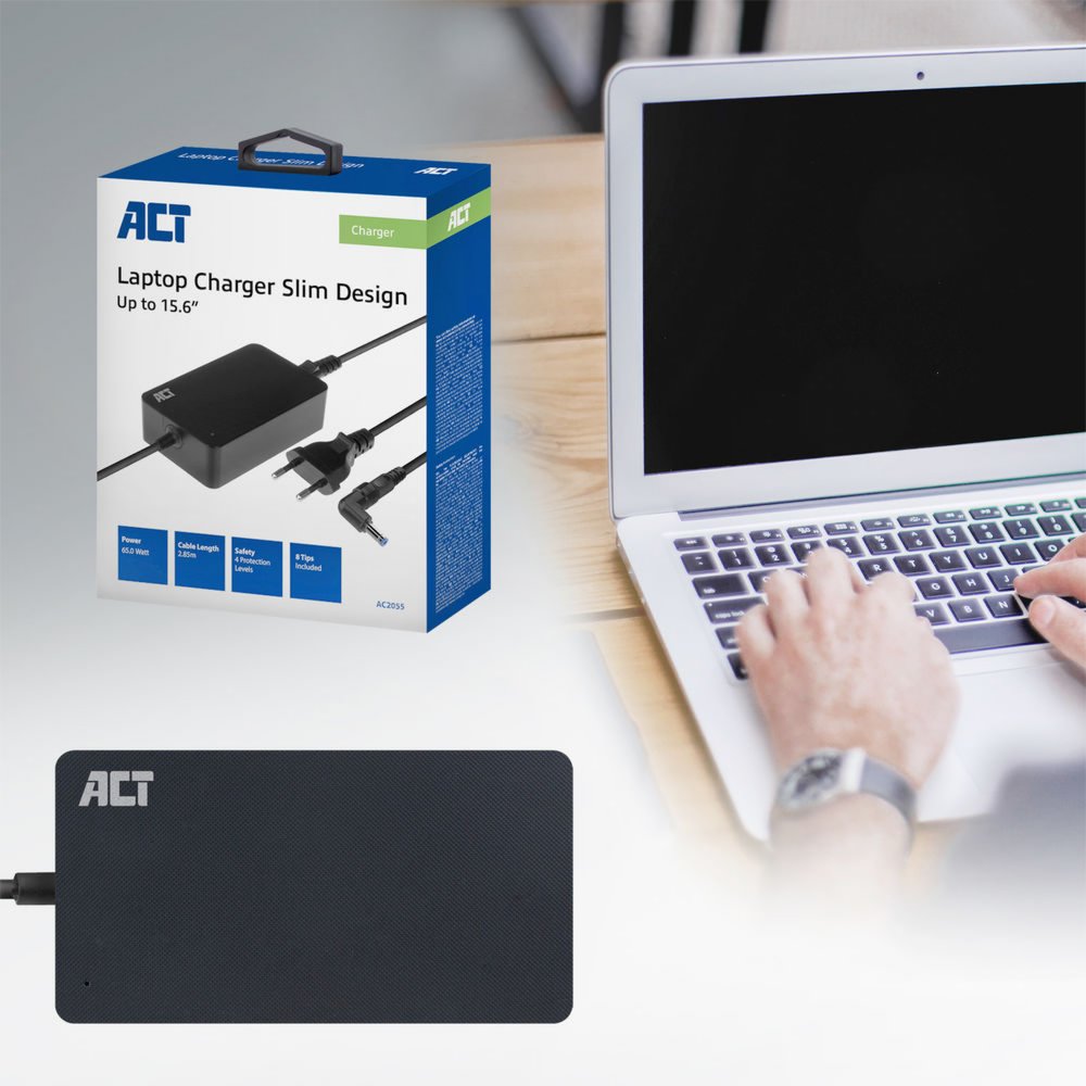 ACT AC2055 | Universele Compacte Notebook Lader | 65 Watt | 3 Meter - Matmuis - Matmuis