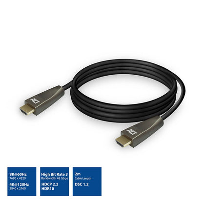 ACT AC3909 | 2 m HDMI Kabel | HDMI Type A naar Type A | Zwart - Matmuis - Matmuis