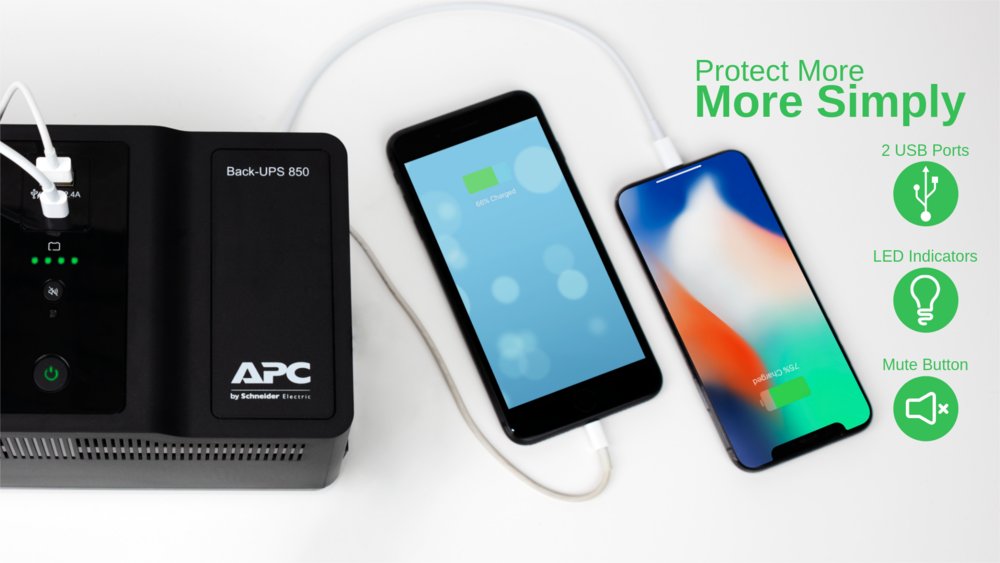 APC Back-UPS BE850G2-GR | 850 VA | 8 Schuko Stopcontacten (6 op Accu) | USB Type-A & C | AVR Spanningstabilisatie | Bescherming tegen Stroomstoringen - Matmuis