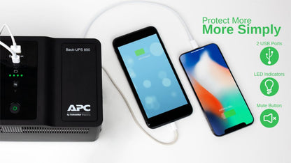 APC Back-UPS BE850G2-GR | 850 VA | 8 Schuko Stopcontacten (6 op Accu) | USB Type-A & C | AVR Spanningstabilisatie | Bescherming tegen Stroomstoringen - Matmuis