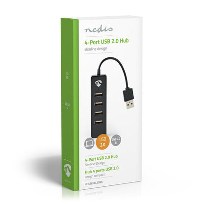 Nedis UHUBU2420BK | Interface Hub USB 2.0 (480 Mbit/s) | 4 poorten | Zwart - Matmuis