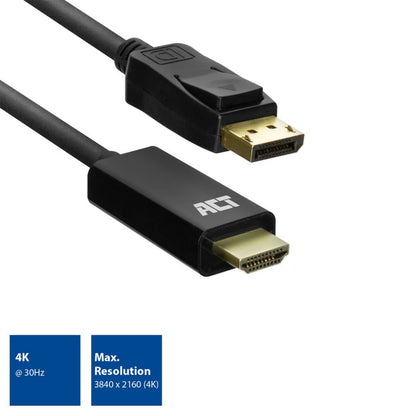 ACT AC7550 | DisplayPort naar HDMI Kabel | 1,8 m | Zwart - Matmuis - Matmuis