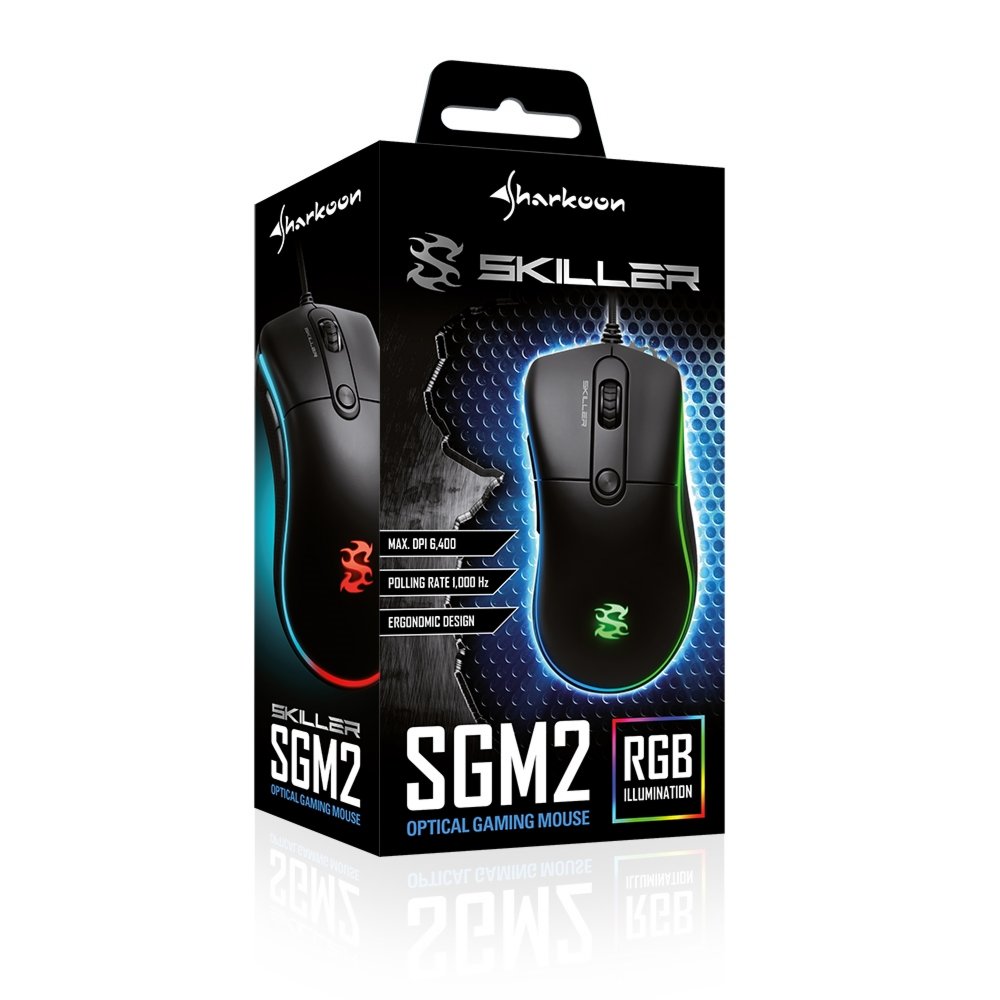 Sharkoon Skiller SGM2 | Bedrade Gaming Muis | USB-A | 6400 DPI | Zwart | RGB - Matmuis - Matmuis