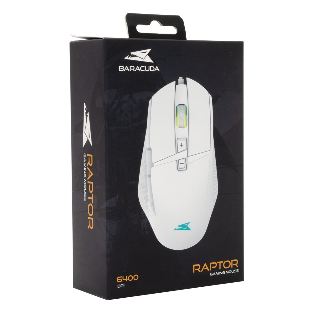Baracuda RAPTOR RGB | Bedrade Gaming Muis | USB-A | 6400 DPI | Wit - Matmuis
