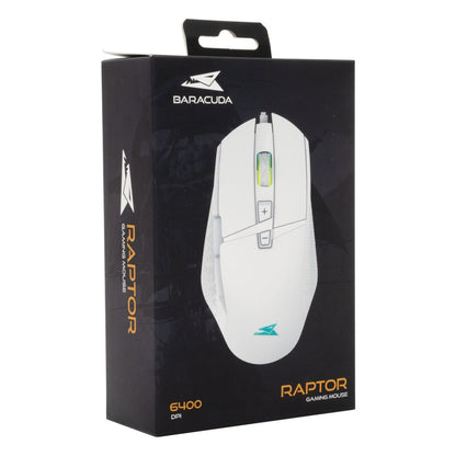 Baracuda RAPTOR RGB | Bedrade Gaming Muis | USB-A | 6400 DPI | Wit - Matmuis