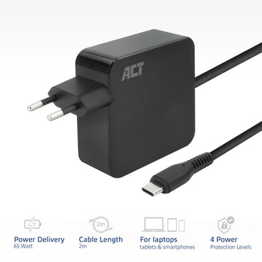 ACT AC2010 | Universele USB-C Notebook Lader | 65 Watt PDP | 2 Meter - Matmuis - Matmuis