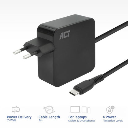 ACT AC2010 | Universele USB-C Notebook Lader | 65 Watt PDP | 2 Meter