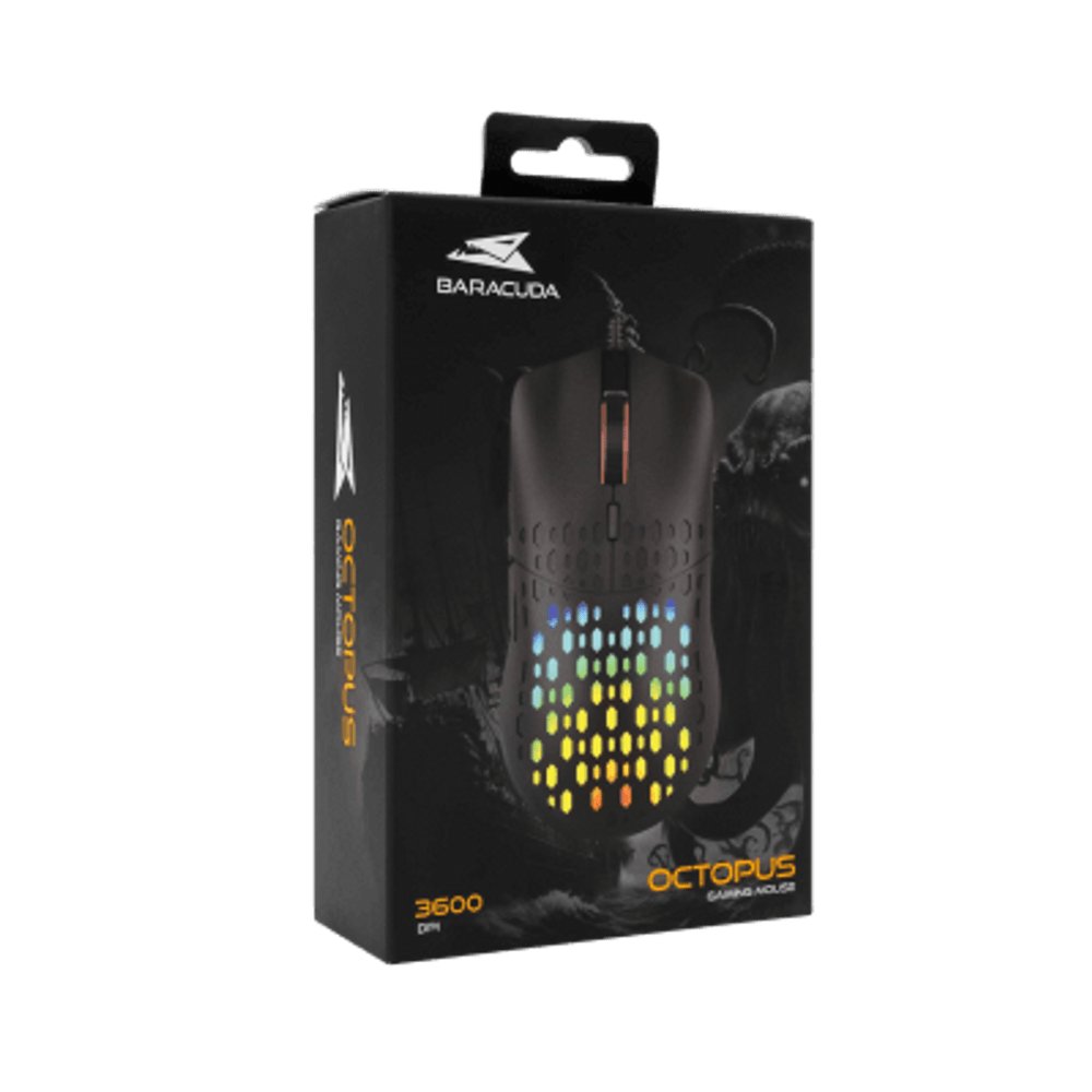 Baracuda OCTOPUS RGB | Bekabelde Gaming Muis | Rechtshandig | USB-A | 3600 DPI | Zwart - Matmuis