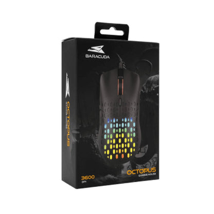Baracuda OCTOPUS RGB | Bekabelde Gaming Muis | Rechtshandig | USB-A | 3600 DPI | Zwart - Matmuis