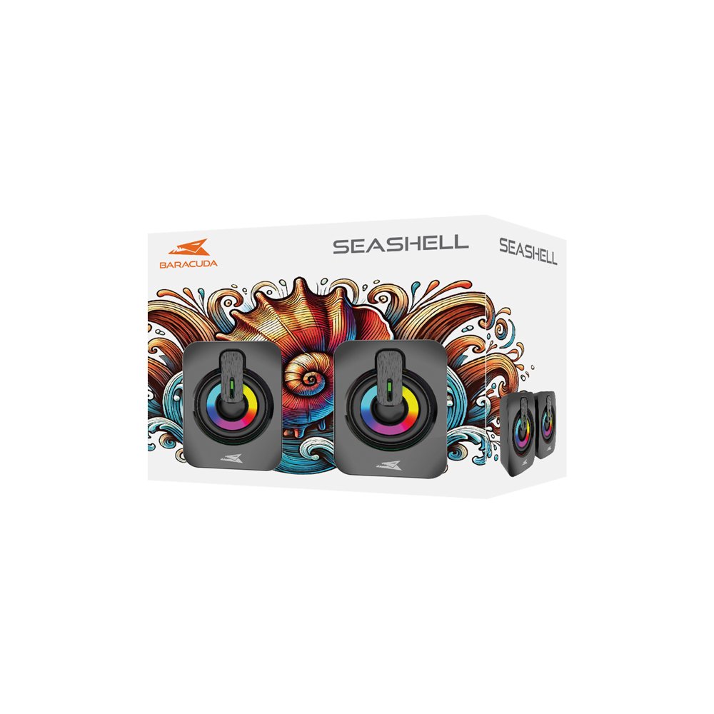 Baracuda SEASHELL Rainbow | 2.0 Stereo Luidsprekerset USB | 2x3000mW | Zwart - Matmuis